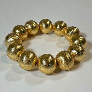 Brushed Gold Bead Stretch Bracelet | Textured 14mm Round Beads